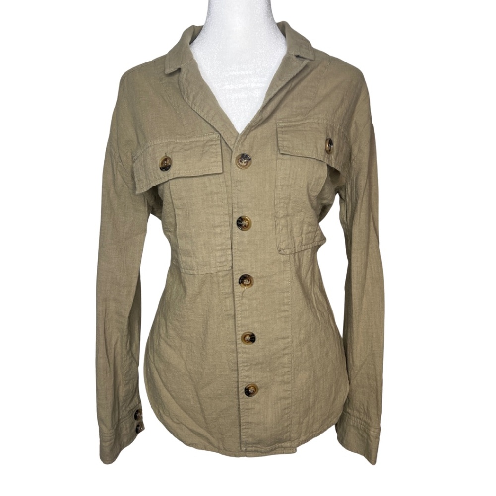 FAVLUX Olive Green Utility Shirt Jacket | Button Front | Size S